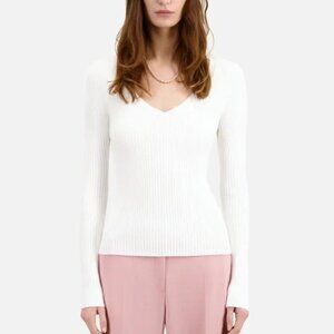 The Kooples White Ribbed V-Neck Top